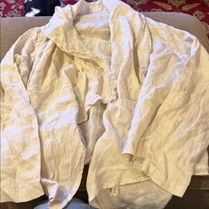 FLAX Ivory Linen Ivory Open Front Draped Cardigan Size Medium (TD)